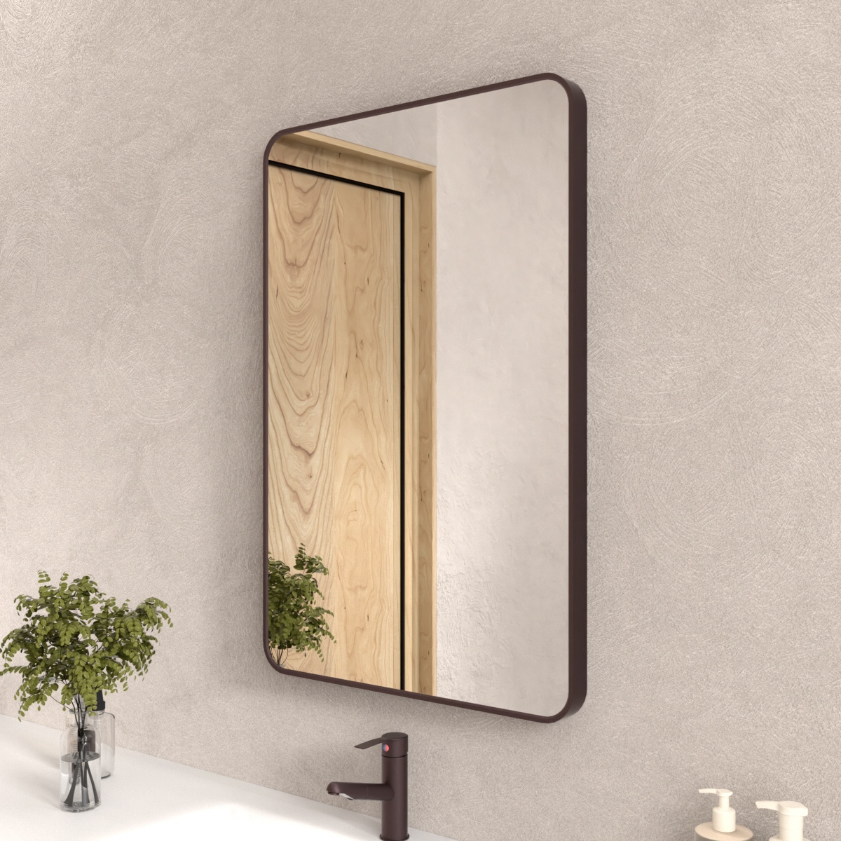 24x36 In. Aluminum Framed Rounded Rectangle Bathroom Wall Mirror, Oil Rubbed Bronze Bathroom Vanity Mirror Farmhouse, Anti-Rust, Tempered Glass Mirrors, Hangs Horizontally Or Vertically_voghion.com